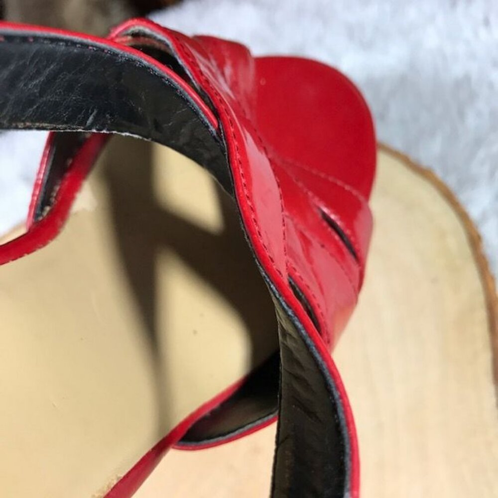 Nine West Strawberry Faux Leather Carve-Out Heel Buckle Sling Platform Sandal - Picture 13 of 14